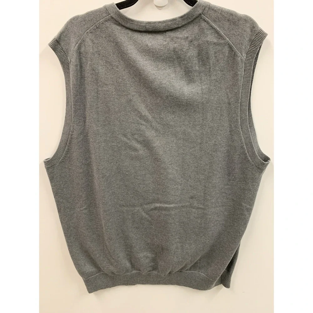 Lands' End Men's Sweater Vest Large Gray  Cotton V-Neck Pullover Classic‎